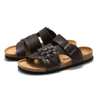 Ruizu 2025 New Spring and Summer Men's Cork Slippers Student Sandals Beach Shoes Trendy Water Pine Shoes