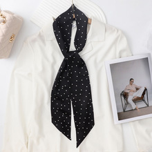 新款长条波点小领巾丝巾女春秋韩版时尚百搭长款围巾包包配饰飘带