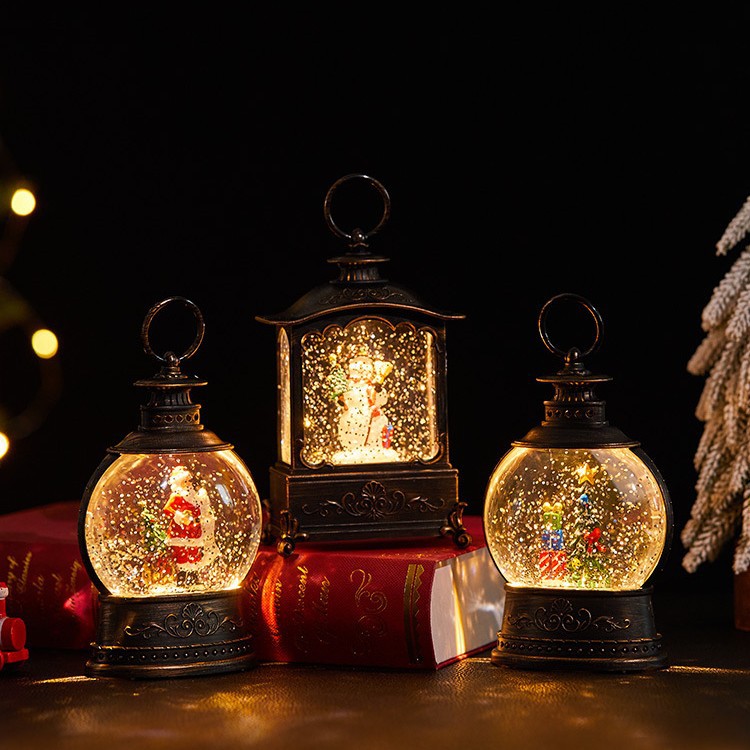 Lanterna natalizia con musica auto-innevante - Luce notturna vintage a forma di globo di neve con melodie festive, decorazione natalizia per la casa e come regalo_voghion.com