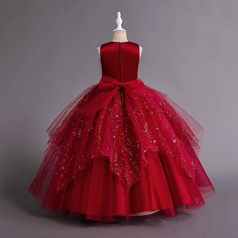 Robe de princesse longue en maille pour fille avec dentelle_voghion.com