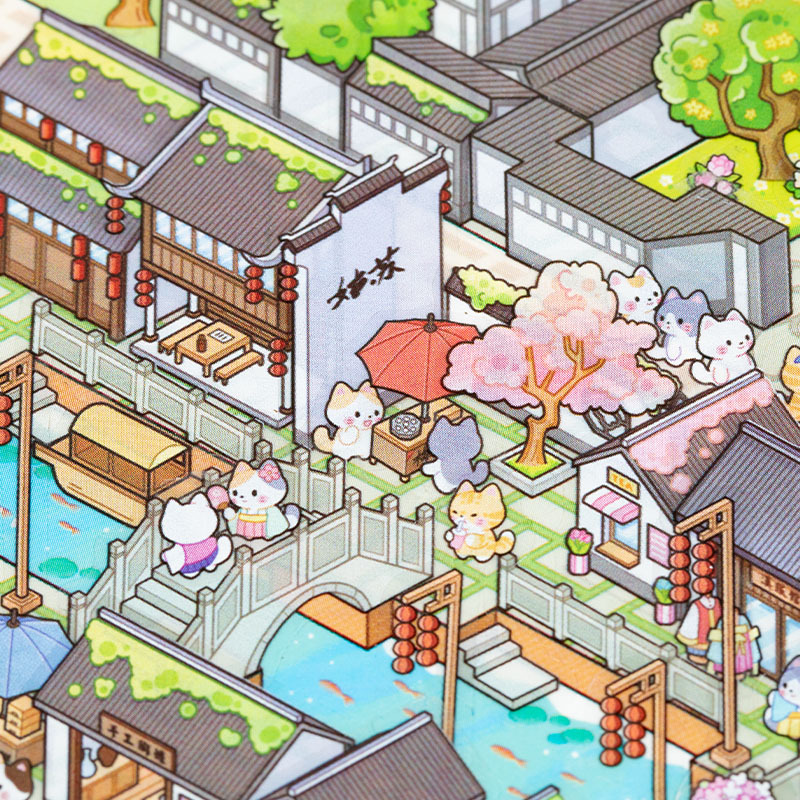 Yiwu tinta lenguaje ocio miniaturizado gran paisaje pegatinas de la ciudad de Suzhou 3D pegatinas de cabaña apiladas para niños