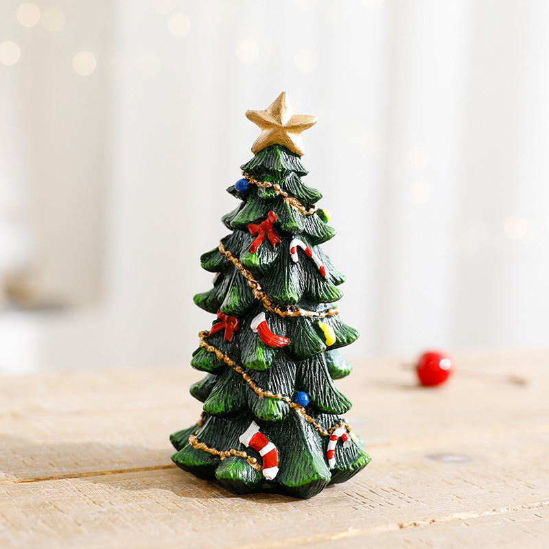 Resin Christmas Tree Decor Set – 13.5 Inch Large & Small Desktop Holiday Ornaments For Home & Party_voghion.com