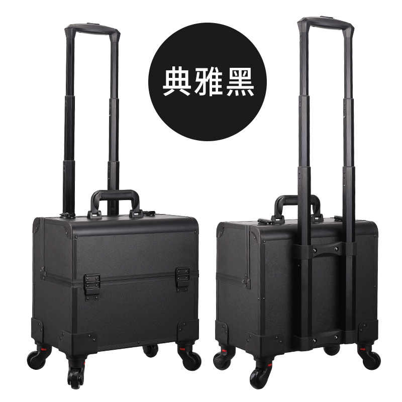 Caja de herramientas de maquillaje de barra de tracción profesional, caja de herramientas de bordado de uñas, peluquería, caja de herramientas de barra de tracción de rueda universal, gran capacidad de cejas