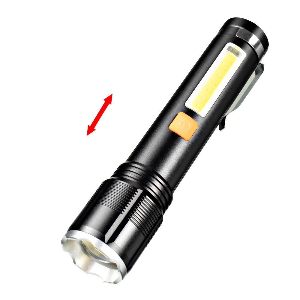 Nueva linterna al aire libre multifuncional impermeable P50 resaltar con luz lateral de la mazorca larga resistencia portátil de aleación de aluminio resistente a la caída