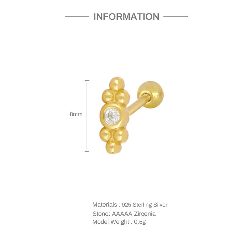 3g Weight Zircon Inlay Material 1 Piece Ear Cartilage Rings & Studs Fashion Geometric 925 Sterling Silver Zircon