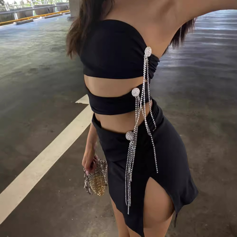 European and American Cross-Border Hot Selling Sexy Hollow Tube Top Dress Bandage Skirt Banquet Party Dress Little Black Dress