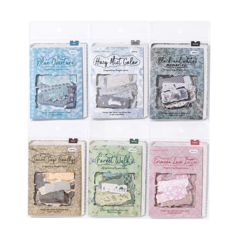 Sugar Poetry Double Enjoy Pack Bolsa de pegatinas desmenuzadas Serie de telas fragmentadas Material de tema de color Carga de mano Adhesivo de película de corte decorativo