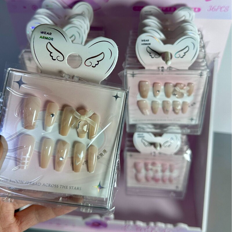 French-Style High-Value Wearable Nails with a Fresh and Gradient Lace Butterfly Design, New Year Nail Patches with Rhinestones, Long Nail Art Pieces French-Style High-Value Wearable Nails with a Fresh and Gradient Lace Butterfly Design, New Year Nail Patches with Rhinestones, Long Nail Art Pieces