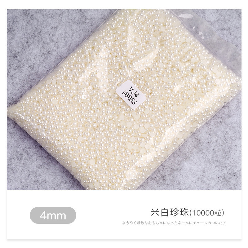 Venta al por mayor blanco beige tamaño semicírculo perla tridimensional paquete DIY hecho a mano uñas joyas de perlas planas