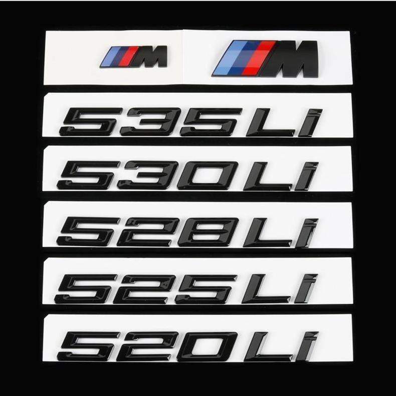 BMW 5 Series lettering, black, digital M emblem, for 525Li, 528Li, 530Li, 535Li models, available in glossy or matte black