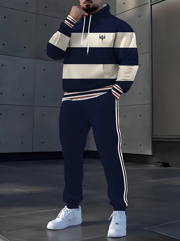 TEMU跨境3D印花男女同款运动服套装休闲连帽卫衣长裤时尚春秋男装|undefined