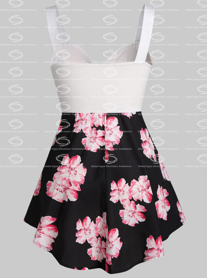 Amazon AliExpress Independence Station New Digital Printing Sling Bow Sleeveless Pleated Top