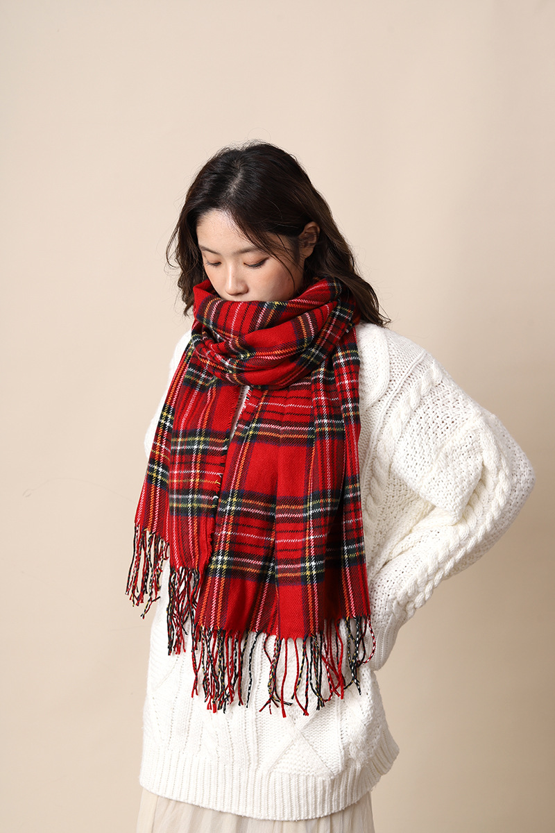 Elegant woven style cashmere 2024 new plaid women's winter Korean version versatile white student scarf_voghion.com