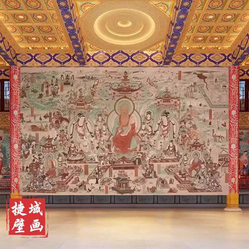 敦煌说法图佛堂寺院壁纸佛图莫高窟壁纸古风中式飞天背景墙壁画