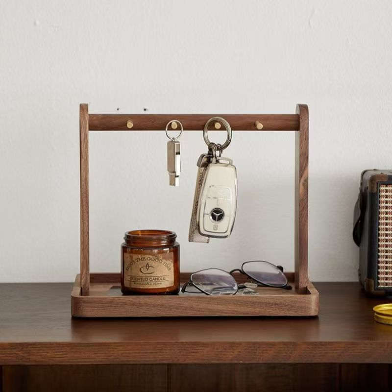 Key Storage Desktop Entrance Ornaments Entrance Creative Solid Wood Box Simple Entrance Door Storage Rack Hook Key Rack