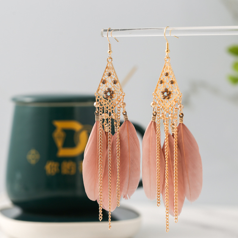 11 1 color feather earrings women's diamond point drill earrings wholesale your tixi yiwu daisy jewelry