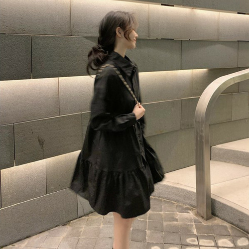 2024 Spring and Autumn New Short Figure French White Dress for Women, Design-Savvy, Unconventional Long-Sleeve A-Line Blouse Dress for Women