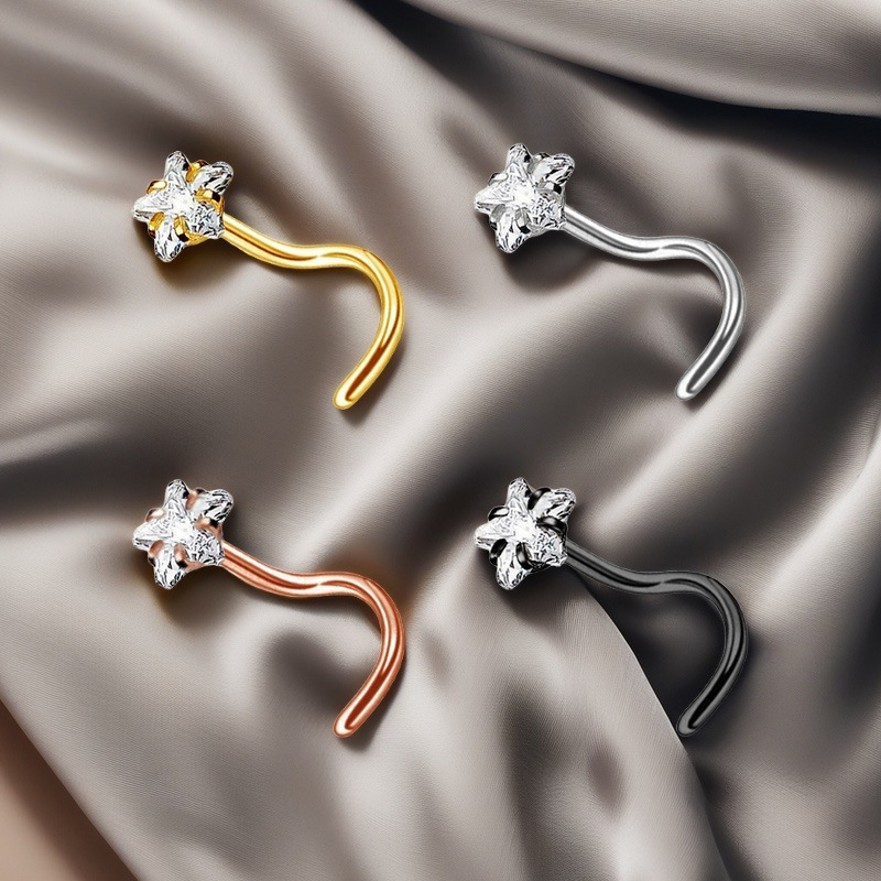 Titan Nasenpiercing Mit Zirkon Stern Klassisch Elegant_voghion.com