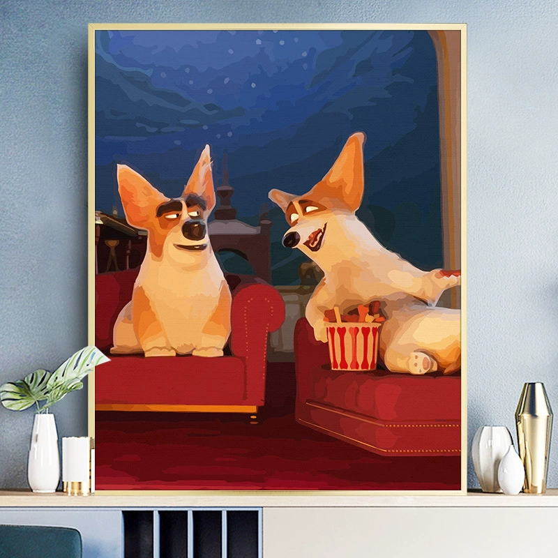 Цифровая картина маслом ручной росписью заполнение цвета, Queen's Corgi Anime мультфильм детское декоративное масло