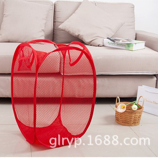 Nuevo estilo cesta de lavandería plegable transpirable cesta de lavandería color sólido malla cesta de ropa sucia cesta de almacenamiento entrega de una sola pieza