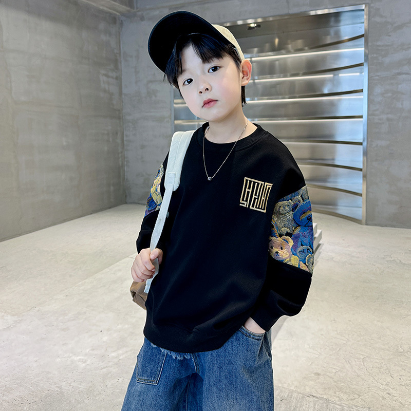 Children's Spring and Autumn Pullover Sweatshirt 2024 New Model for Middle and Older Children, Round Neck Long Sleeve Casual Kids Spring Personality Base Layer Shirt Trendy
