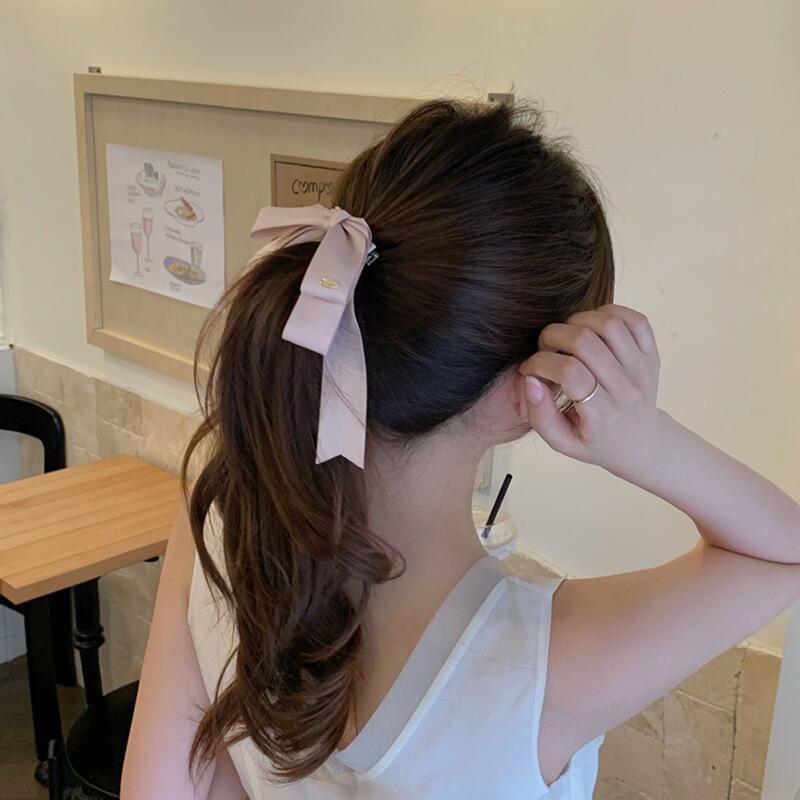 白色双层飘带大蝴蝶结鸭嘴夹女后脑勺发卡半扎发新款顶夹头饰发饰|undefined