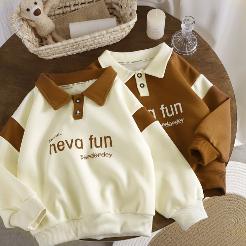 Men's Han Style Hooded Sweatshirt New Collar Polo Shirt Children Spring Autumn Loose Long Sleeve Shirt Toddler Casual Top Wholesale