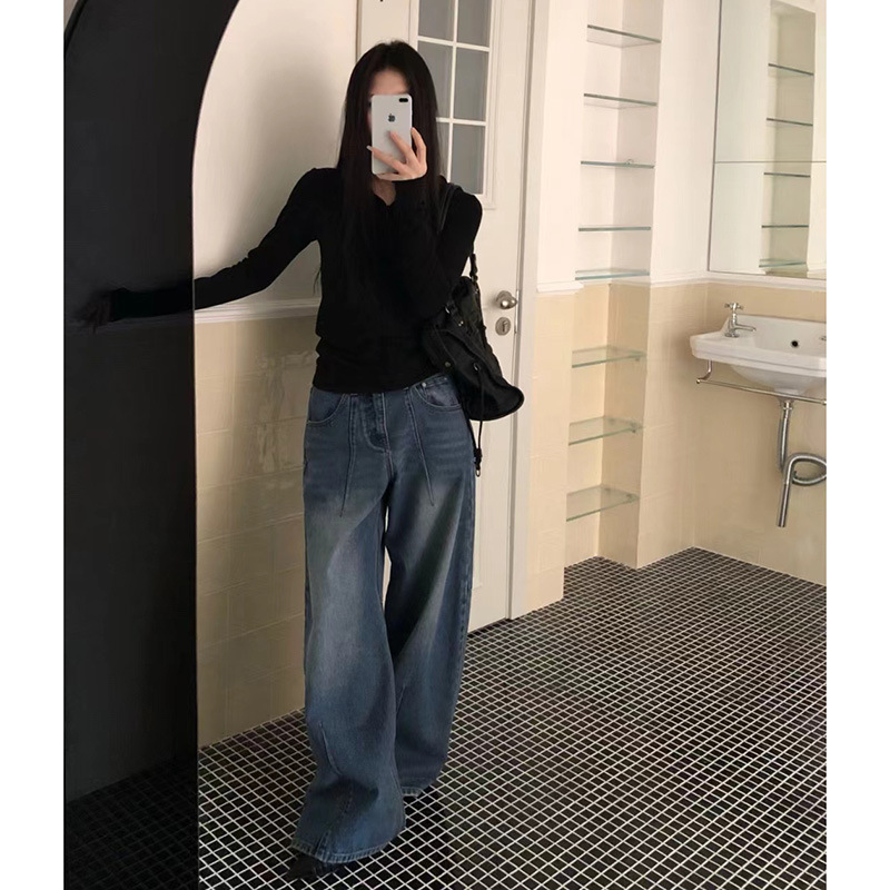 2025 Spring New Loose Denim Pants Cotton Three-dimensional Split Line Balloon Pants Wide Leg Pants Super Slim