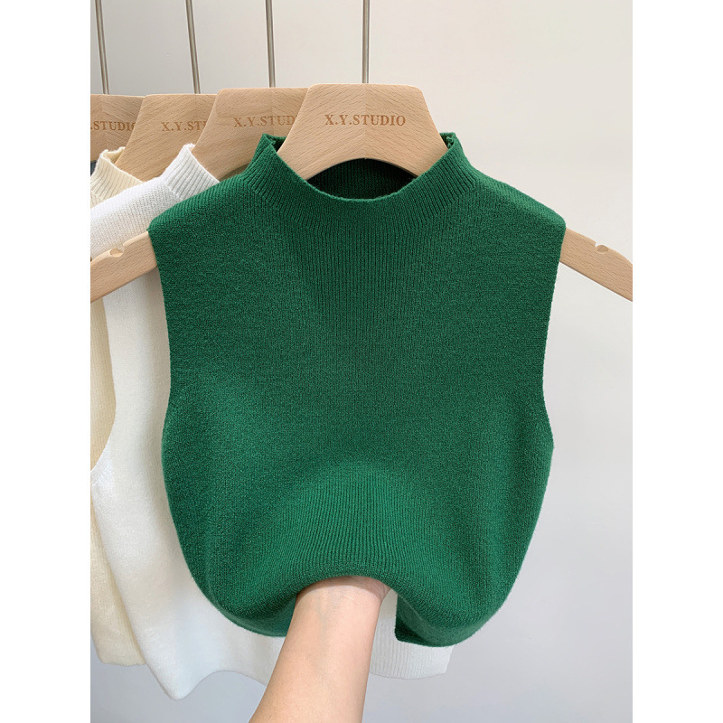 Half Turtleneck Knitted Camisole Women's Inner Layering Shirt 2025 Autumn and Winter Sleeveless Waistcoat Outer Sweater Shirt
