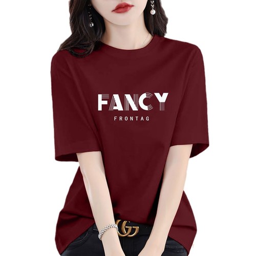 High-end Fashion 2025 New Arrival 100% Cotton Short Sleeve T-Shirt for Women Bestselling Loose Fit Versatile Anko Red Top Trendy