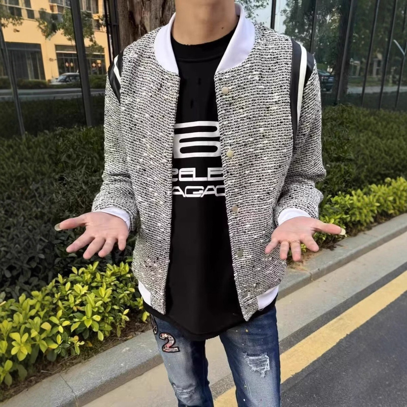 跨境夹克春秋设计宽松慵懒上衣美式情侣复古棒球服撞色编织外套|undefined