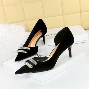 1363-AK76 Banquet Women's Shoes High Heels, Thin Heels, Thickened Suede Surface, Shallow Mouth, Pointed Side Hollow