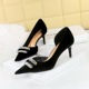 1363-AK76 Banquet Women's Shoes High Heels, Thin Heels, Thickened Suede Surface, Shallow Mouth, Pointed Side Hollow Water Diamond Button Women's Single Shoes