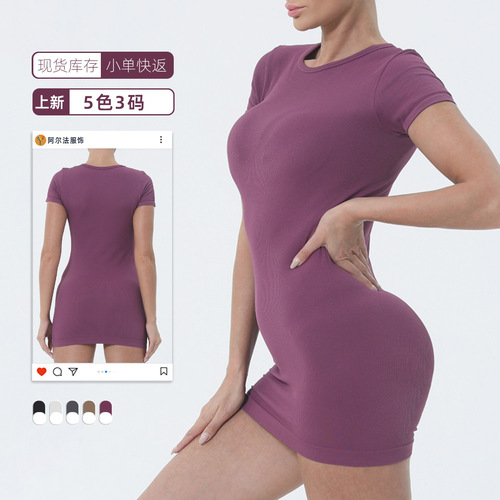 Alpha Euro-American Summer Crewneck Bodycon Sexy Short-Sleeve Mini Sheath Dress—Exclusive Design