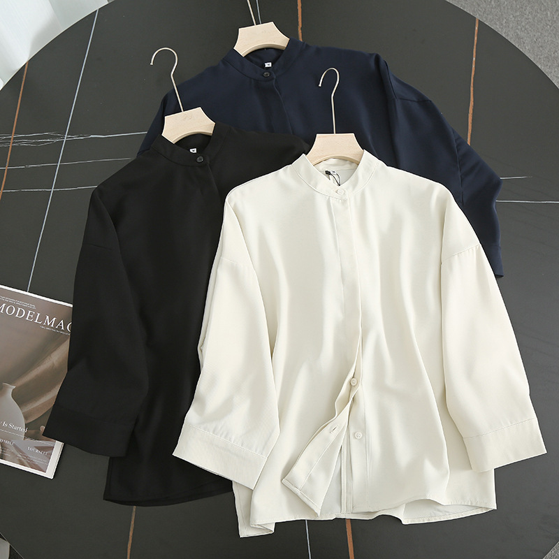 Spring and summer 2025 new women's drape fancy shirt seven sleeve collar thin coat casual shirt 475667 Spring and summer 2025 new women's drape fancy shirt seven sleeve collar thin coat casual shirt 475667