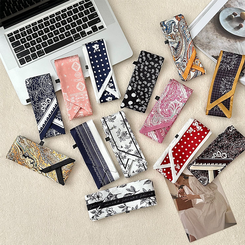 Pañuelo de seda, banda larga, sensación de alta calidad, bufanda pequeña decorativa, bolsa de toalla de seda, envuelta, pañuelo floral, cinta para el cabello, serpentín para el cabello
