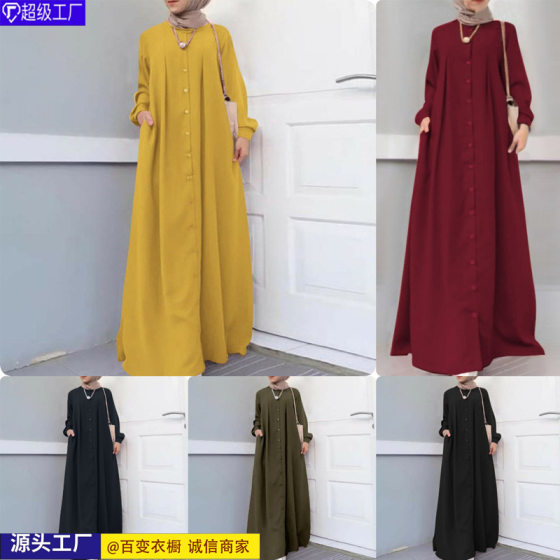 Cross-border foreign trade spring and autumn long skirt plus size women's wholesale autumn loose temperament commuter long robe dress