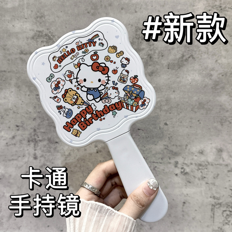 誕生日 KT ハンドルミラー コーム付き ハイエンドの便利な化粧鏡 新しいガーリーハート 小型ミラー 手持ち化粧鏡|undefined