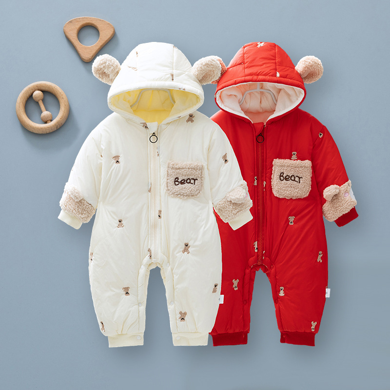 Ropa de bebé de una pieza de algodón acolchado para niños y niñas con forro polar engrosado Otoño e Invierno mameluco de una pieza recién nacido mameluco de invierno