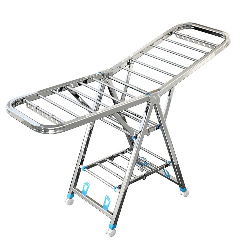 Acero inoxidable plegable percha de ala gruesa móvil percha de secado percha de secado percha de terraza gruesa percha de piso para el hogar