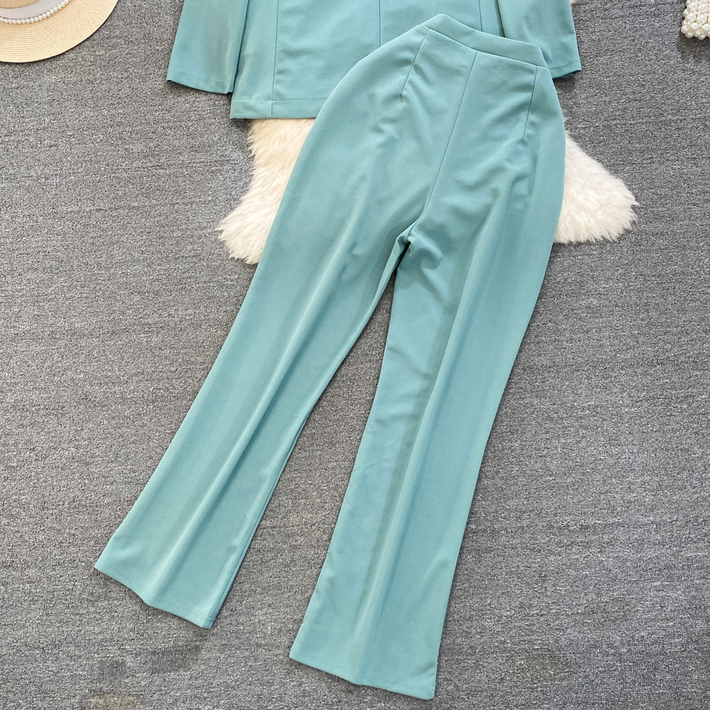 Dametøj Modejakkesæt kvinders højtaljede blyantbukser professionelle nipunktsbukser tredelt camisole løs jakkesæt jakke forår_voghion.com