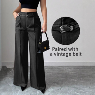 Cross-Border European and American 2025 Spring and Summer New Women's Casual Elegant Work Clothing High-Waisted Loose Straight Pants Suit Pants