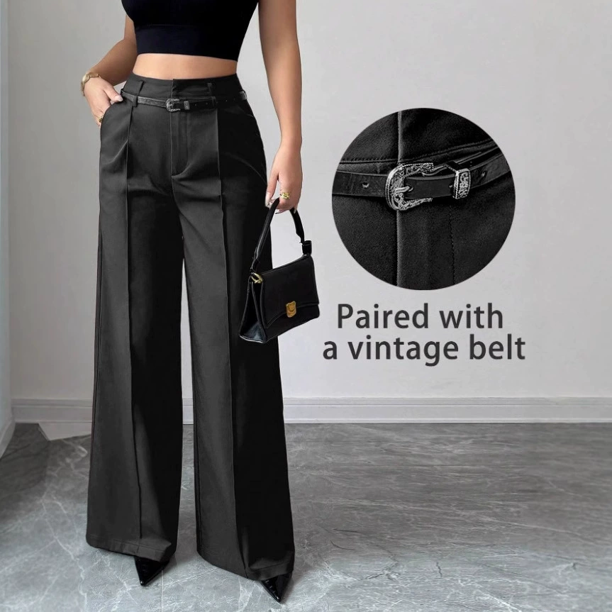 Новые женские повседневные элегантные брюки-костюм с высокой талией и свободным прямым кроем для осени и зимы 2025 года, в европейском и американском стиле, для деловых встреч.