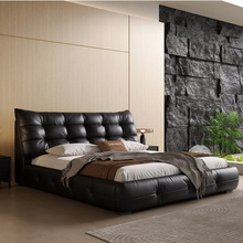 意式极简大黑熊皮艺床大气2米轻奢双人床主卧床家用1.8米储物婚床