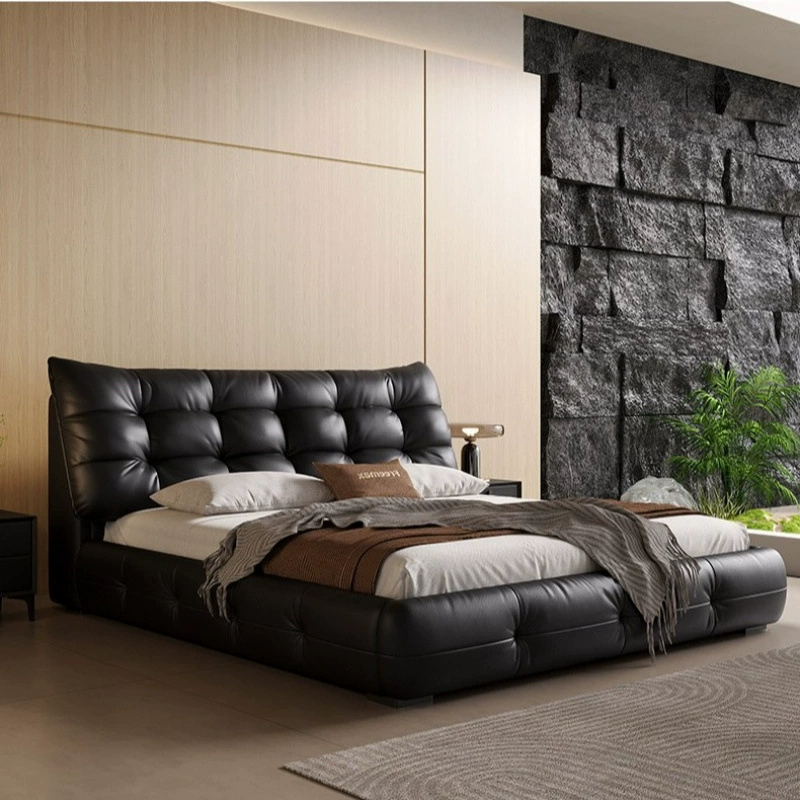 Итальянская минималистичная большая кровать из кожи черного медведя, 2m светлых роскошных двуспальных кровати, кровать для главной спальни, домашняя кровать для хранения 1.8m свадебная кровать