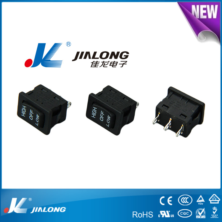 JL佳龙电子大电流开关KCD-13跷板开关 KCD系列黑色三档船型开关