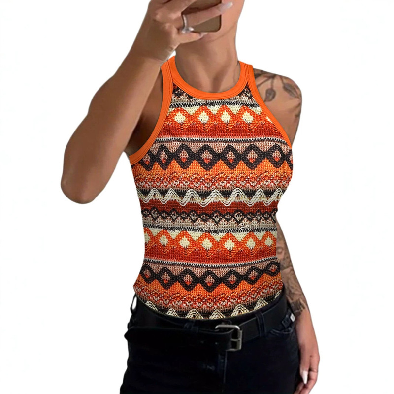 Cross-border women's fashion printed waist-cinching slimming sleeveless tank top, direct supply to Amazon, Temu, AliExpress, TK Cross-border women's fashion printed waist-cinching slimming sleeveless tank top, direct supply to Amazon, Temu, AliExpress, TK
