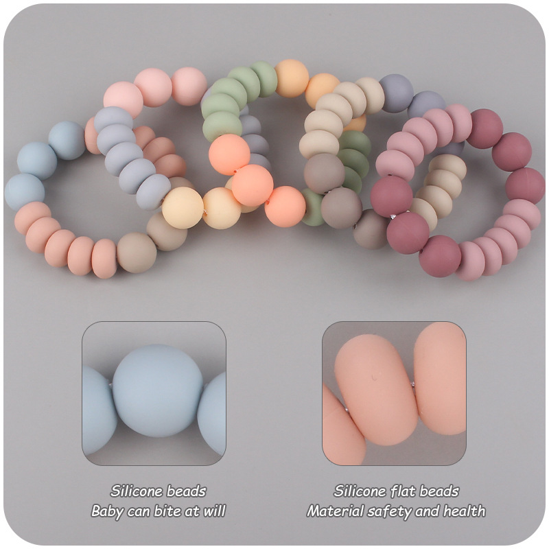 Nuevo bebé suministros espaciador cuentas mordedor pulsera bebé creativo Cuentas planas de silicona mordedura molar juguete mordedor