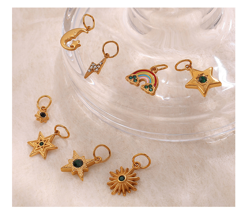 Pendant Jewelry Making Type 1 Piece 12.5mm 13.4mm 17.7mm 304 Stainless Steel Crystal Rhinestones PVD Coated Real Gold Plated Rainbow Star Lightning Polished Pendant DIY Ornament Accessories