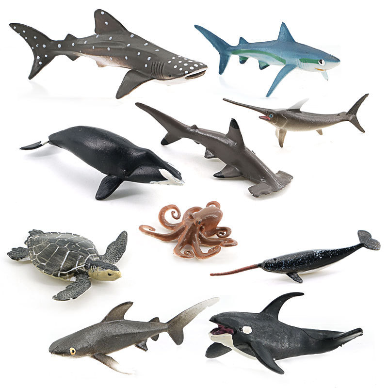 Cross-Border Realistic Ocean Series Mini Animal Model Ornaments: Sperm Whale, Octopus, Sea Turtle, Blue Shark, Blue Whale, Whale Shark
